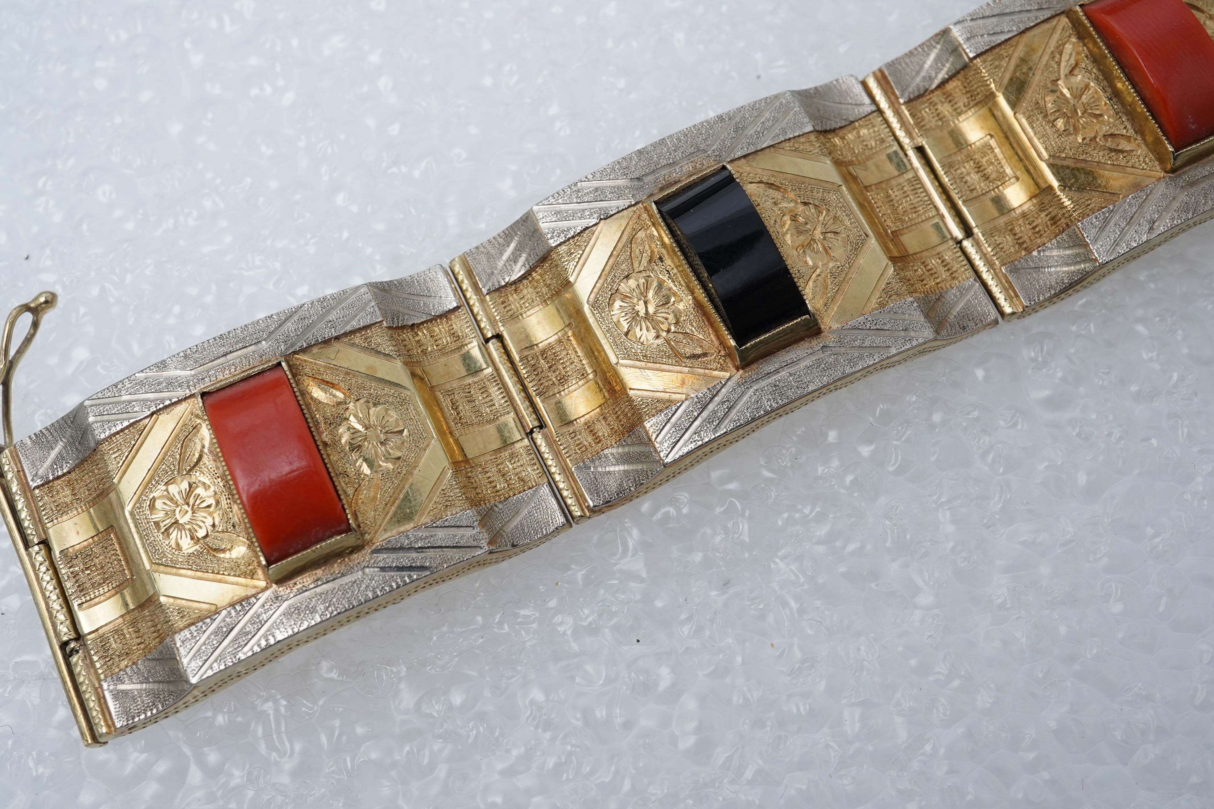 A gold, coral and onyx bracelet, Austria, mid 20th century